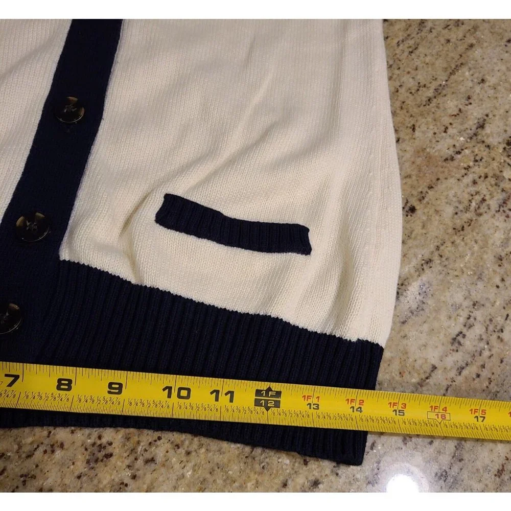 Tommy Hilfiger Womens Size M Cardigan Sweater Button Front Cream Blue - Picture 7 of 12